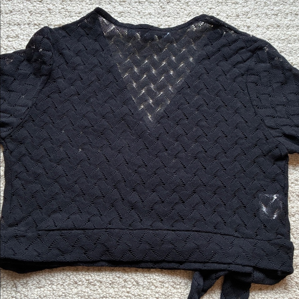 Hill House Women’s Black Cropped Wrap Knit Long Sleeve Cardigan Size Small - Picture 6 of 13